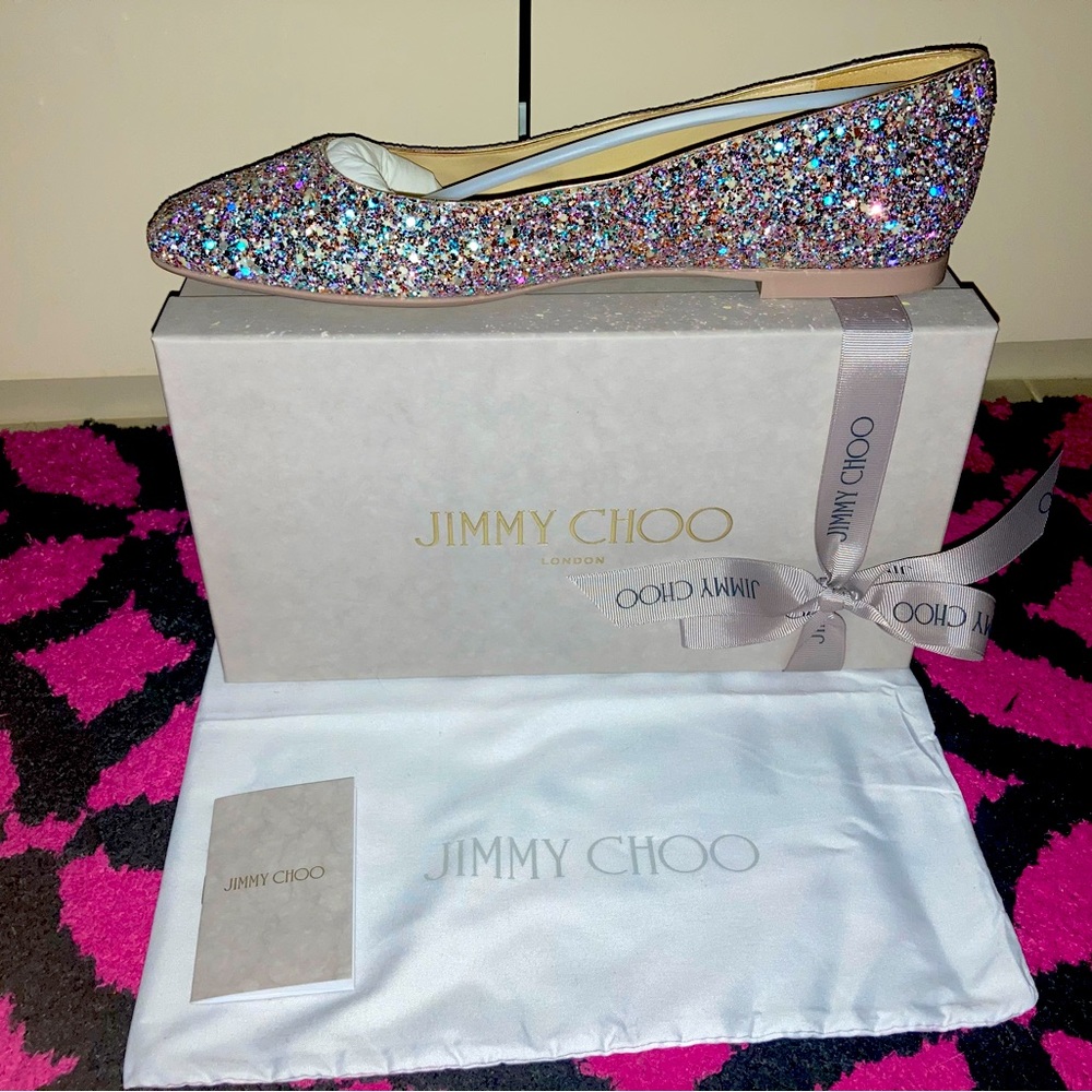 JIMMY CHOO SZ 43 Modell Flat Glitter Ballet Flat
